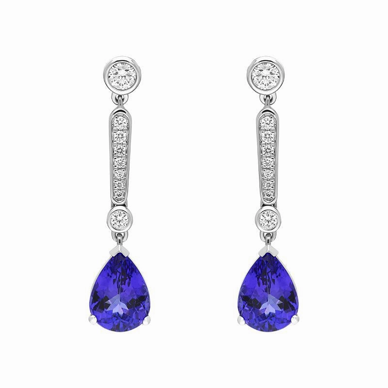 18ct White Gold Tanzanite Diamond Pear Cut Drop Earrings