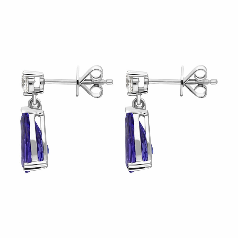 18ct White Gold Tanzanite Diamond Pear Cut Drop Earrings