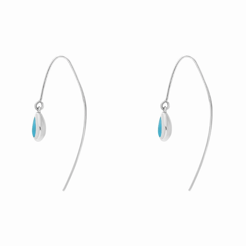 18ct White Gold Turquoise Fleur De Lis Disc Drop Earrings
