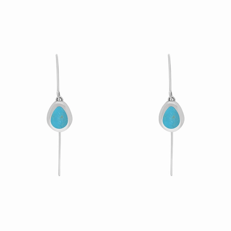 18ct White Gold Turquoise Fleur De Lis Disc Drop Earrings