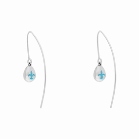 18ct White Gold Turquoise Fleur De Lis Disc Drop Earrings