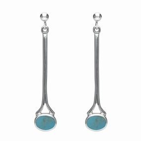 18ct White Gold Turquoise Long Drop Earrings