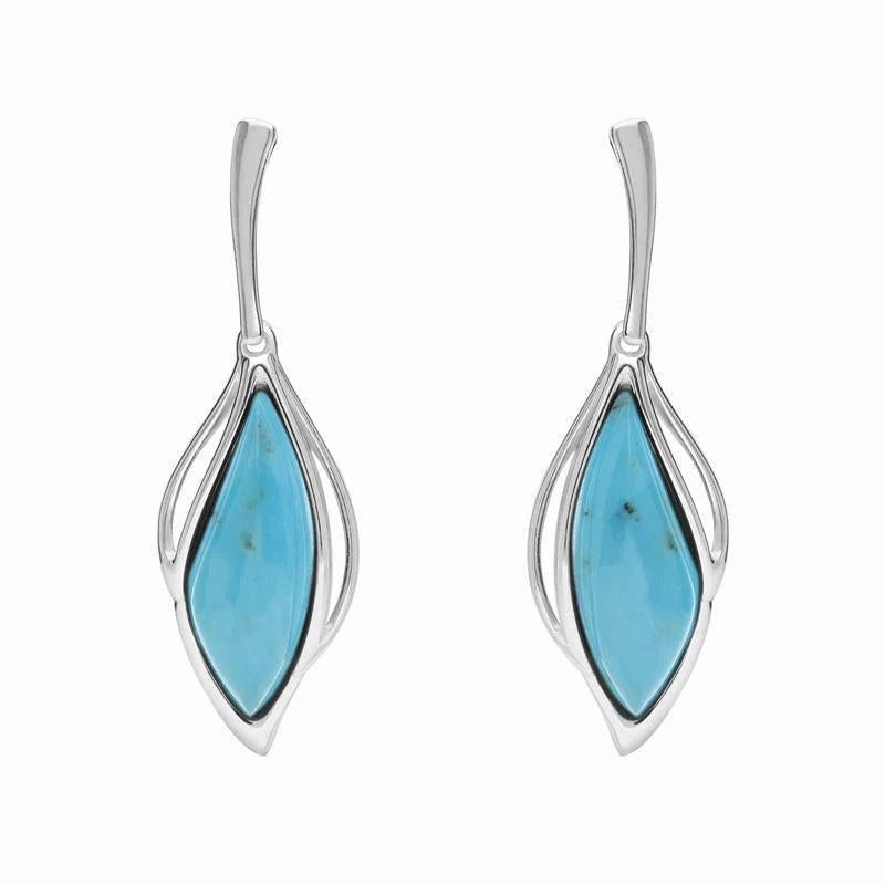 18ct White Gold Turquoise Open Marquise Drop Earrings
