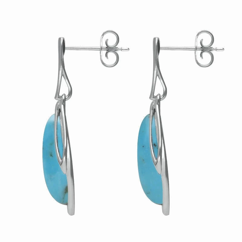 18ct White Gold Turquoise Open Marquise Drop Earrings
