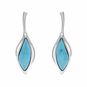 18ct White Gold Turquoise Open Marquise Drop Earrings