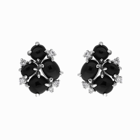 18ct White Gold Whitby Jet 0.13ct Diamond Four Stone Abstract Cluster Stud Earrings D