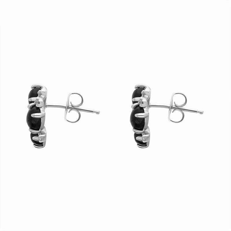 18ct White Gold Whitby Jet 0.13ct Diamond Four Stone Abstract Cluster Stud Earrings D