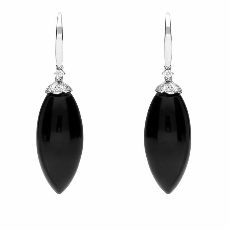 18ct White Gold Whitby Jet 0.16ct Diamond Cluster Drop Earrings