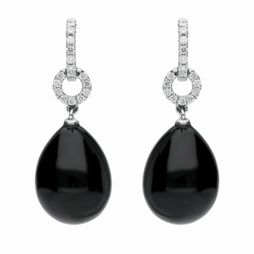18ct White Gold Whitby Jet 0.22ct Diamond Round Drop Earrings