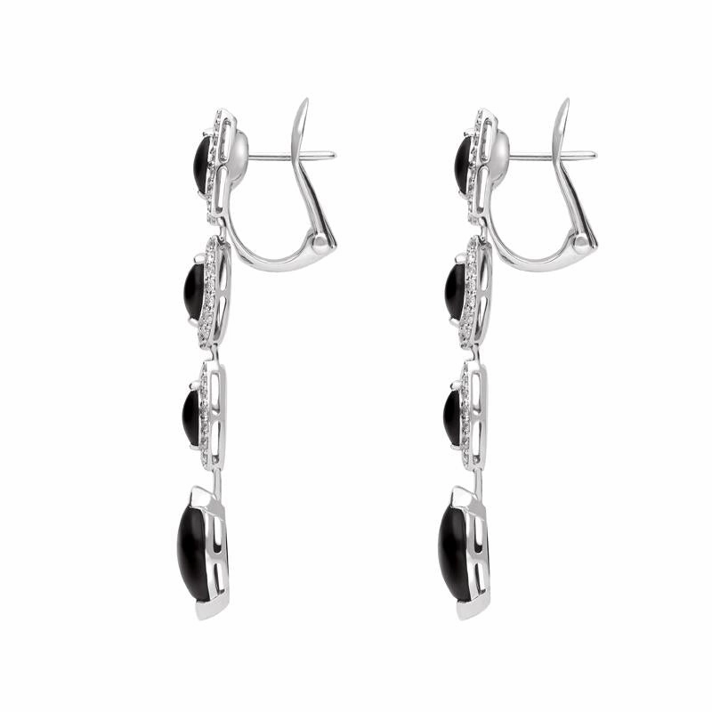 18ct White Gold Whitby Jet 0.92ct Diamond Marquise Earrings D