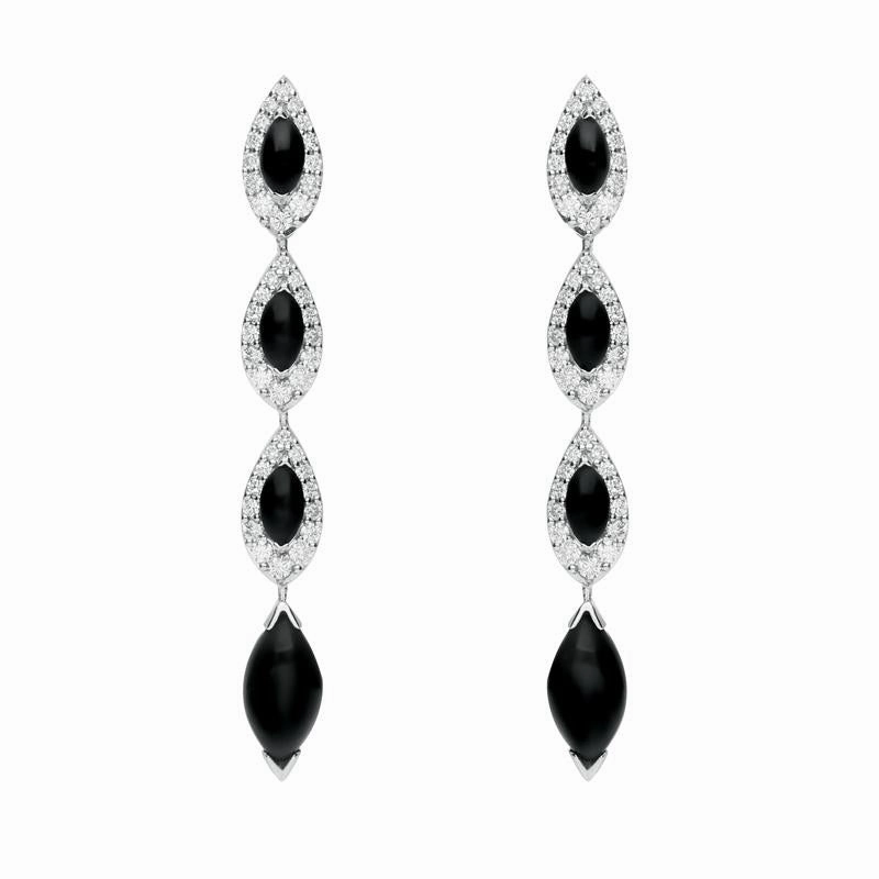 18ct White Gold Whitby Jet 0.92ct Diamond Marquise Earrings D