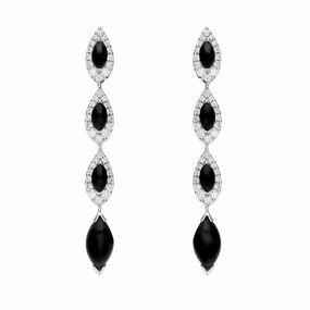 18ct White Gold Whitby Jet 0.92ct Diamond Marquise Earrings D