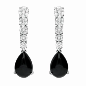 18ct White Gold Whitby Jet 2.29ct Diamond Tear Drop Earrings