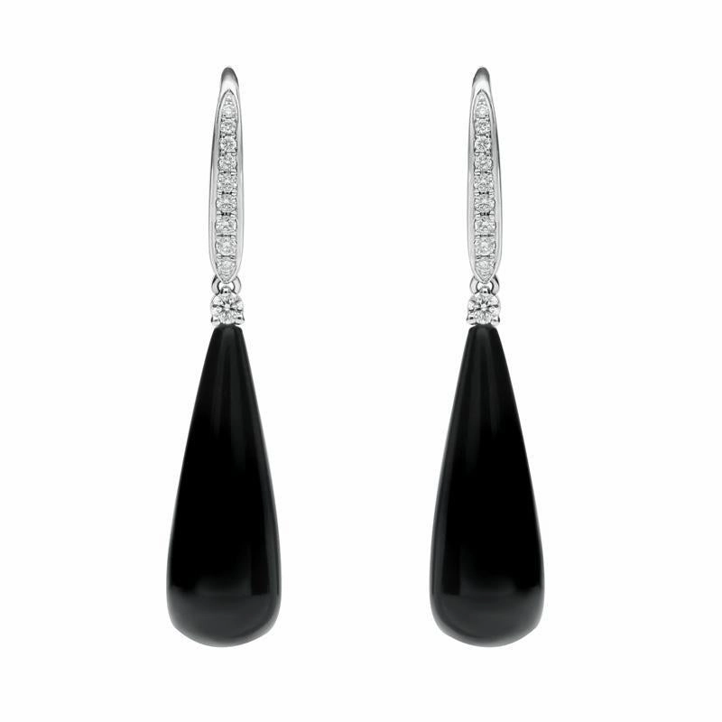 18ct White Gold Whitby Jet and Diamond Drop Earrings