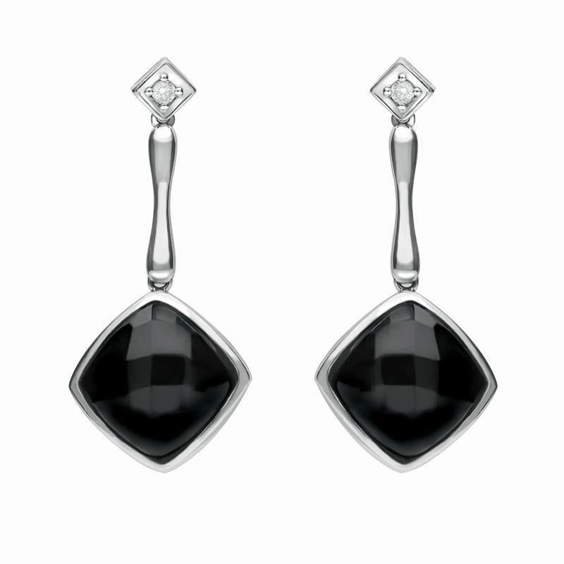 18ct White Gold Whitby Jet Diamond Faceted Cushion Earrings D