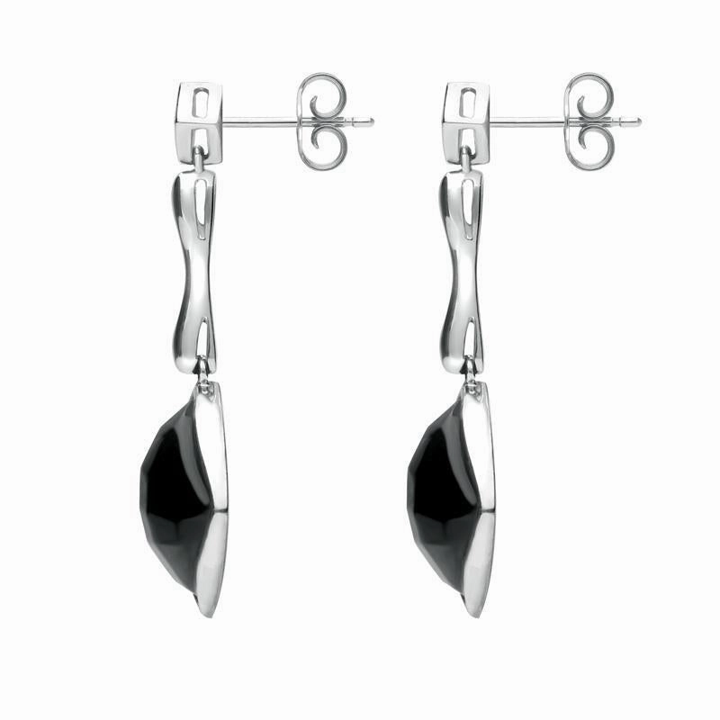 18ct White Gold Whitby Jet Diamond Faceted Cushion Earrings D