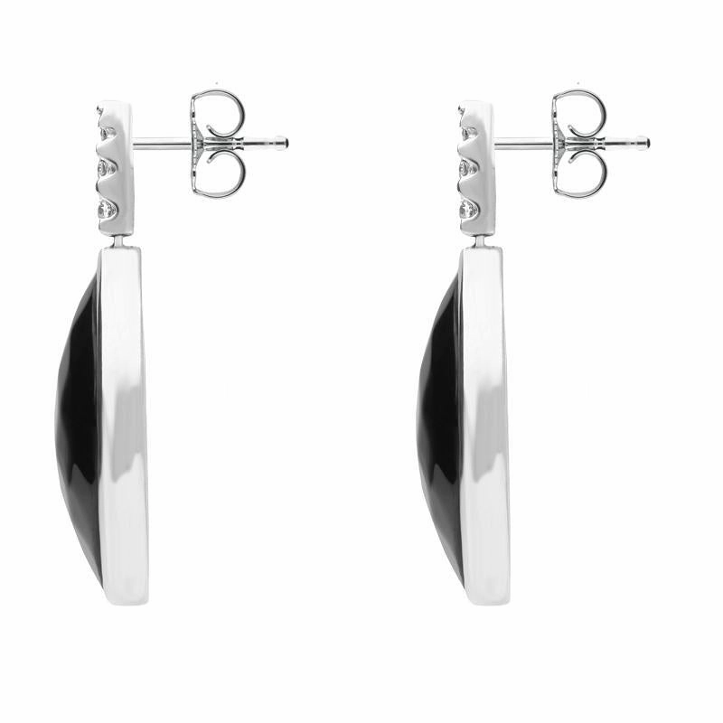 18ct White Gold Whitby Jet Diamond Faceted Long Marquise Earrings D