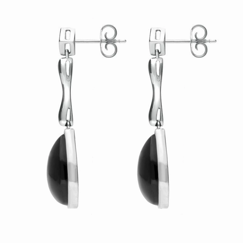 18ct White Gold Whitby Jet Diamond Long Pear Earrings D