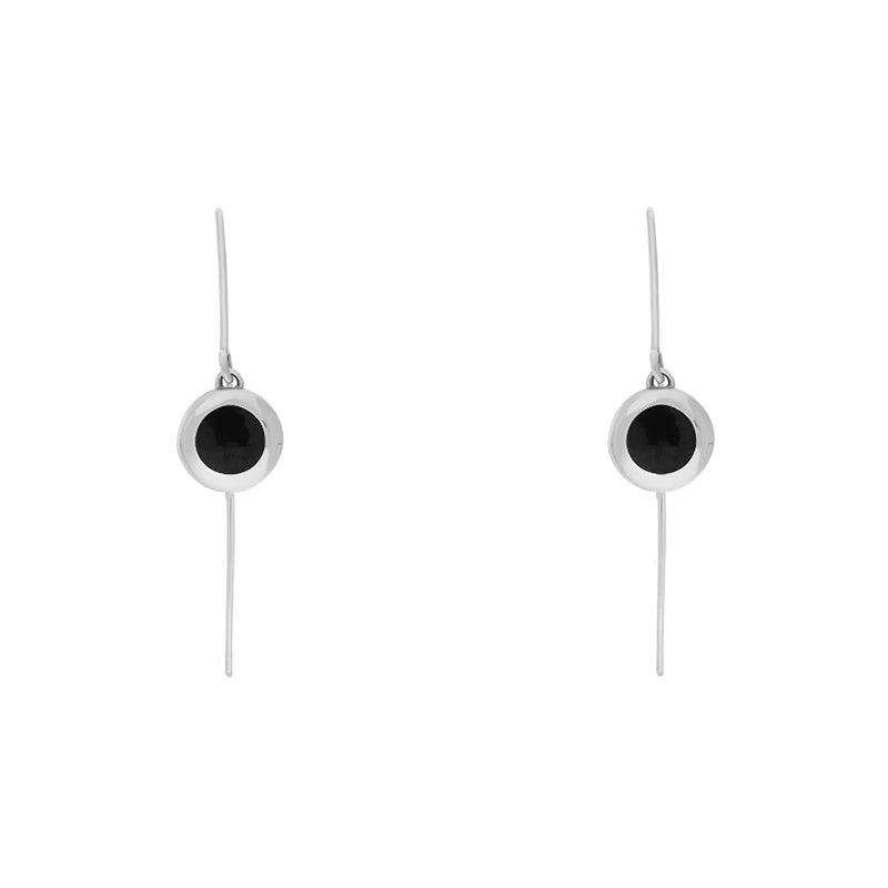 18ct White Gold Whitby Jet Heart Disc Drop Earrings