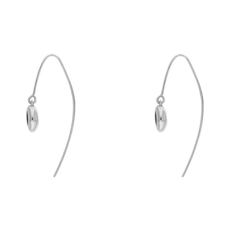 18ct White Gold Whitby Jet Heart Disc Drop Earrings