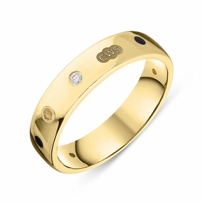 18ct Yellow Gold 0.08ct Diamond Whitby Jet King's Coronation Hallmark 5mm Ring D