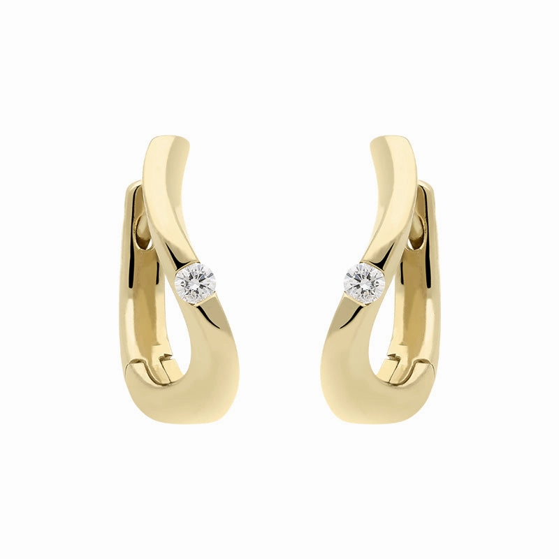 18ct Yellow Gold 0.10ct Diamond Curved Hoop Earrings