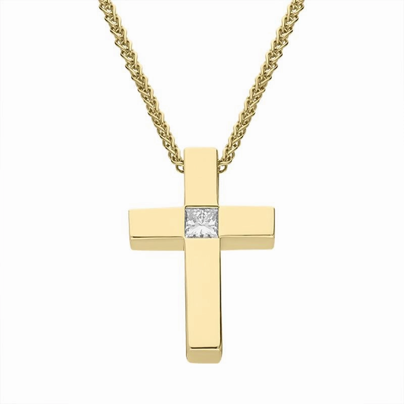 18ct Yellow Gold 0.10ct Diamond Princess Cut Cross Necklace