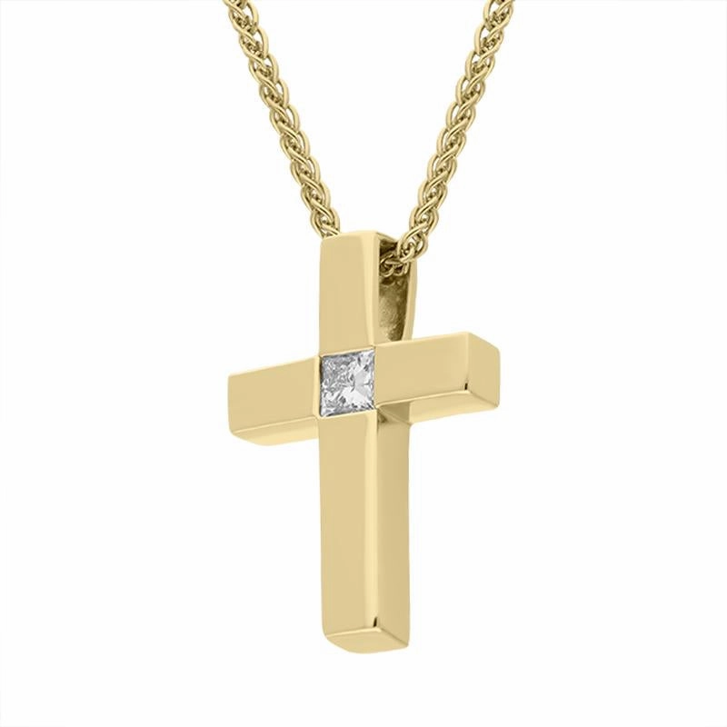 18ct Yellow Gold 0.10ct Diamond Princess Cut Cross Necklace