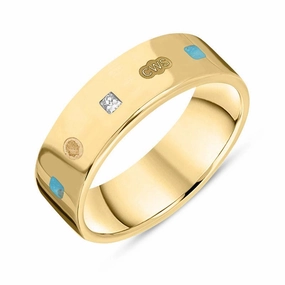 18ct Yellow Gold 0.18ct Diamond Turquoise King's Coronation Hallmark Princess Cut 6mm Ring D