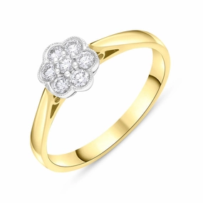 18ct Yellow Gold 0.23ct Diamond Flower Cluster Ring