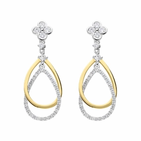 18ct Yellow Gold 0.35ct Diamond Flower Top Pear Drop Earrings