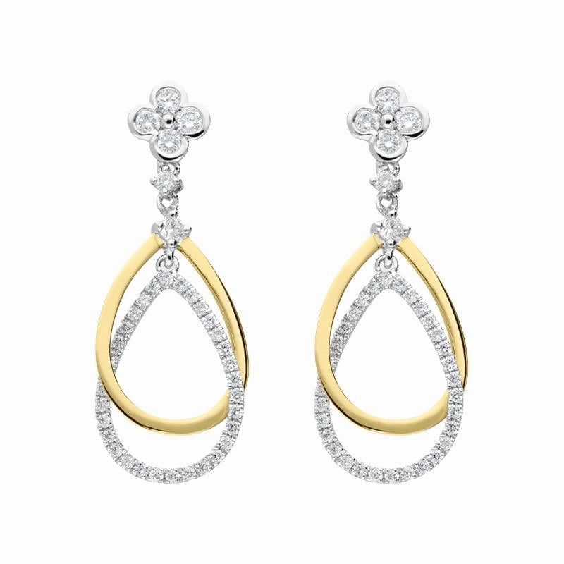 18ct Yellow Gold 0.35ct Diamond Flower Top Pear Drop Earrings