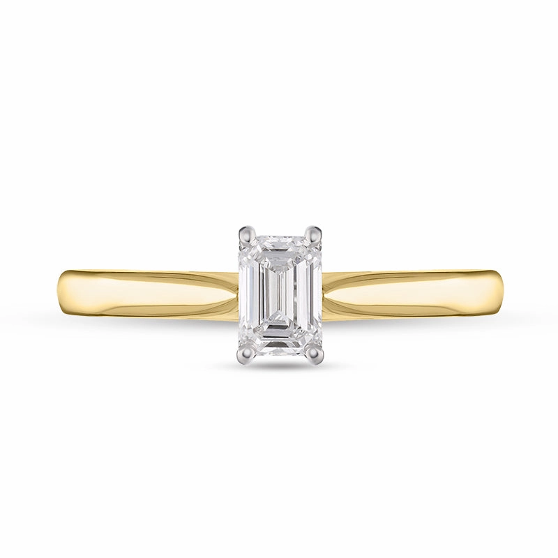 18ct Yellow Gold 0.40ct Diamond Emerald Cut Solitaire Ring D