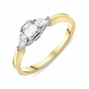 18ct Yellow Gold 0.46ct Diamond Baguette Cut Trilogy Ring
