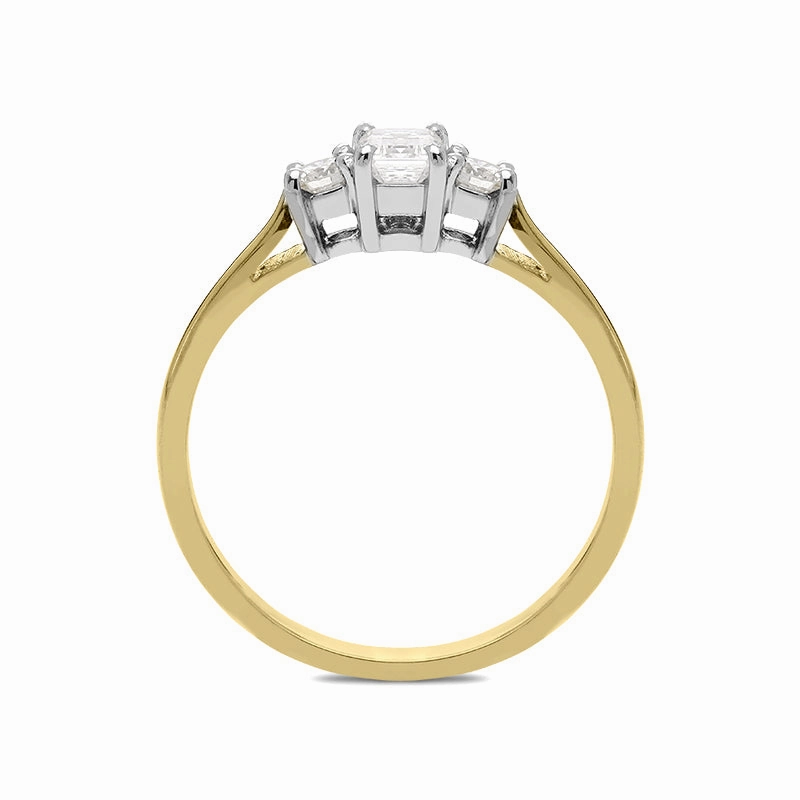 18ct Yellow Gold 0.46ct Diamond Emerald Cut Trilogy Ring