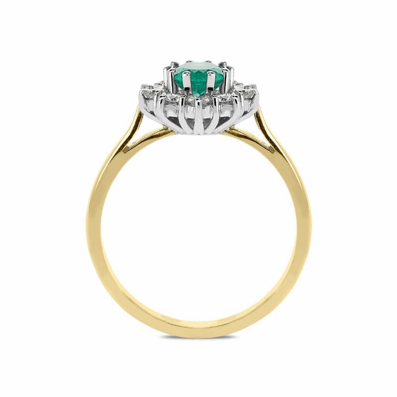 18ct Yellow Gold 0.55ct Emerald Diamond Cluster Ring