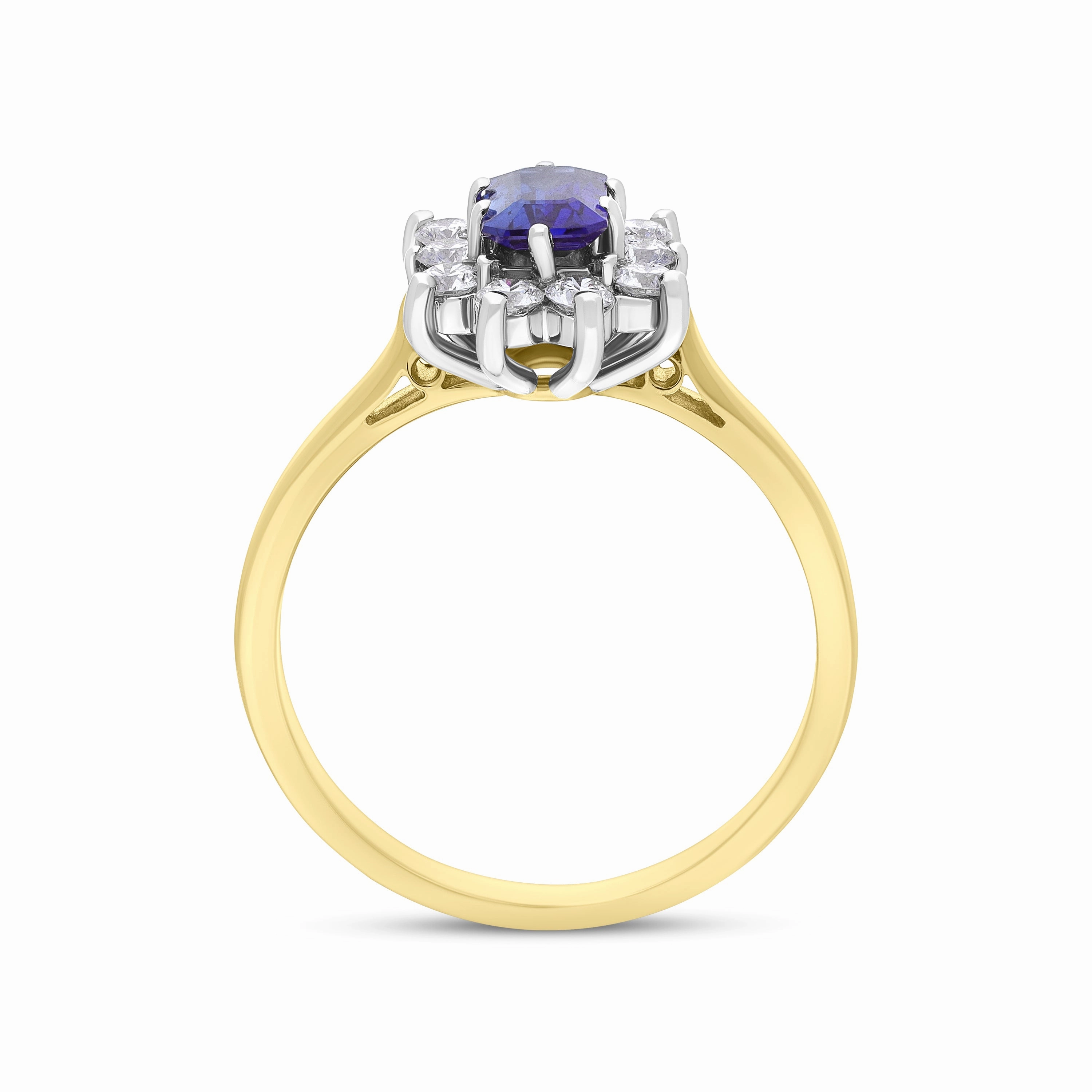 18ct Yellow Gold 0.62ct Sapphire 0.37ct Diamond Emerald Cut Cluster Ring