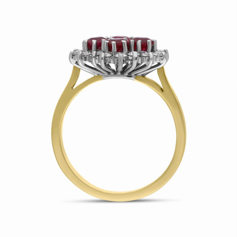 18ct Yellow Gold 0.85ct Ruby Diamond Cluster Ring