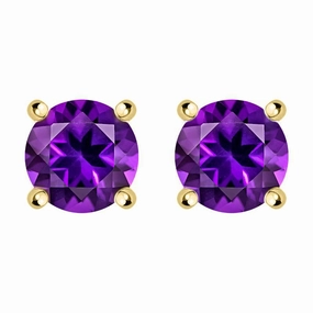 18ct Yellow Gold 18ct Amethyst Round Stud Earrings