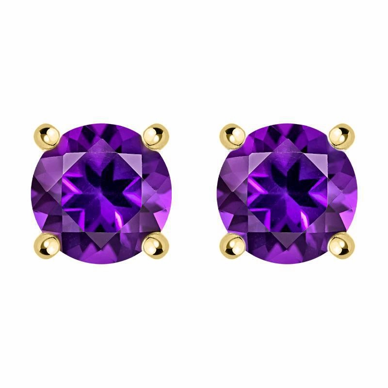 18ct Yellow Gold 18ct Amethyst Round Stud Earrings