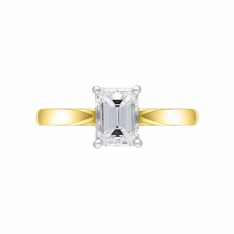 18ct Yellow Gold 1.00ct Diamond Emerald Cut Solitaire Ring
