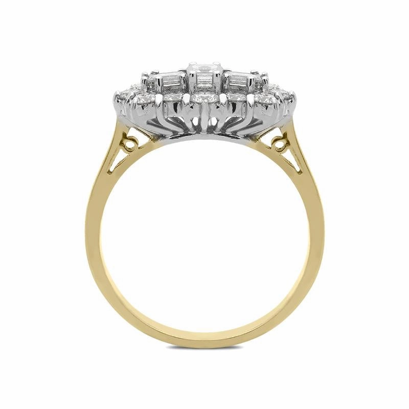 18ct Yellow Gold 1.10ct Diamond Baguette Cut Cluster Ring