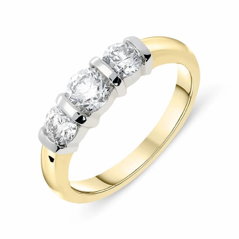 18ct Yellow Gold 1.18ct Diamond Trilogy Bar Set Ring