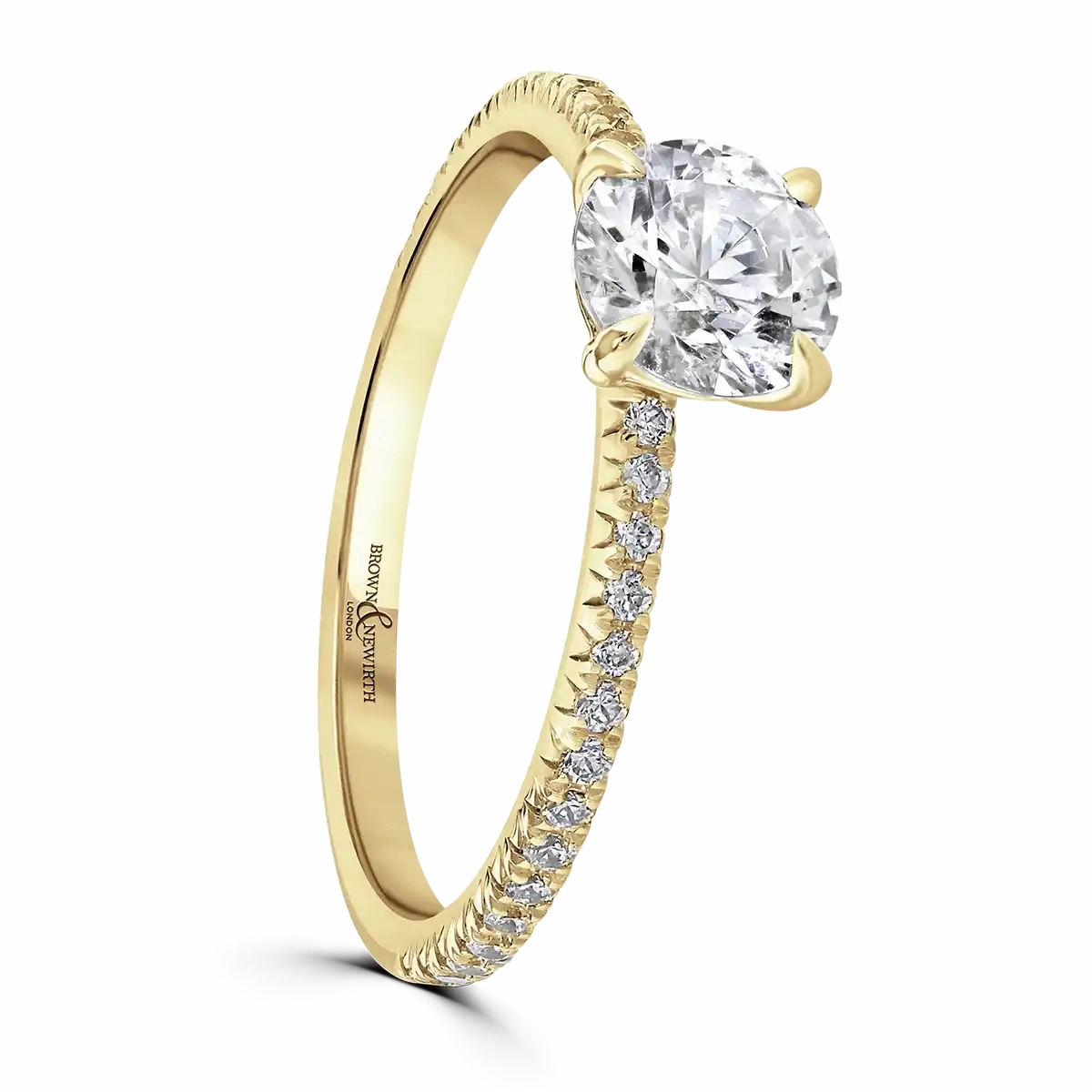 18ct Yellow Gold 1.5ct Round Brilliant Cut Laboratory Grown Diamond Solitaire With Diamond Shoulders