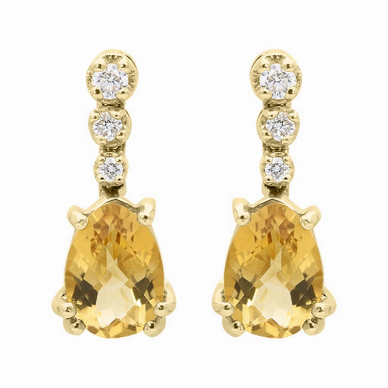 18ct Yellow Gold 2.34ct Citrine Diamond Pear Drop Earrings