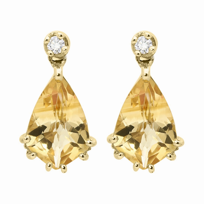 18ct Yellow Gold 2.42ct Citrine Diamond Pear Drop Earrings