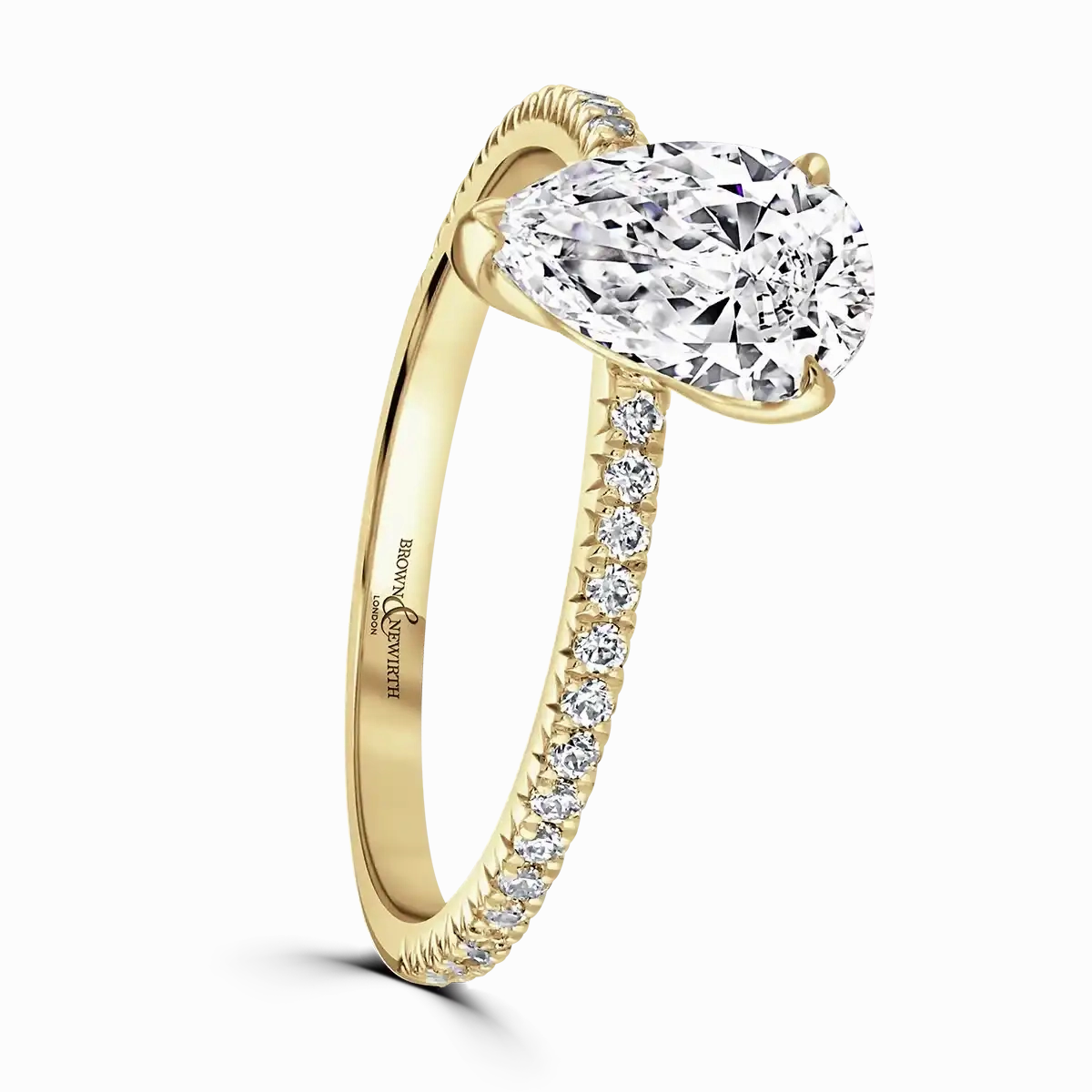 18ct Yellow Gold 2ct Pear Cut Laboratory Grown Diamond Solitaire With Diamond Shoulders