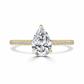18ct Yellow Gold 2ct Pear Cut Laboratory Grown Diamond Solitaire With Diamond Shoulders