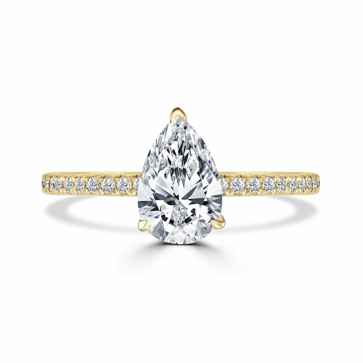 18ct Yellow Gold 2ct Pear Cut Laboratory Grown Diamond Solitaire With Diamond Shoulders