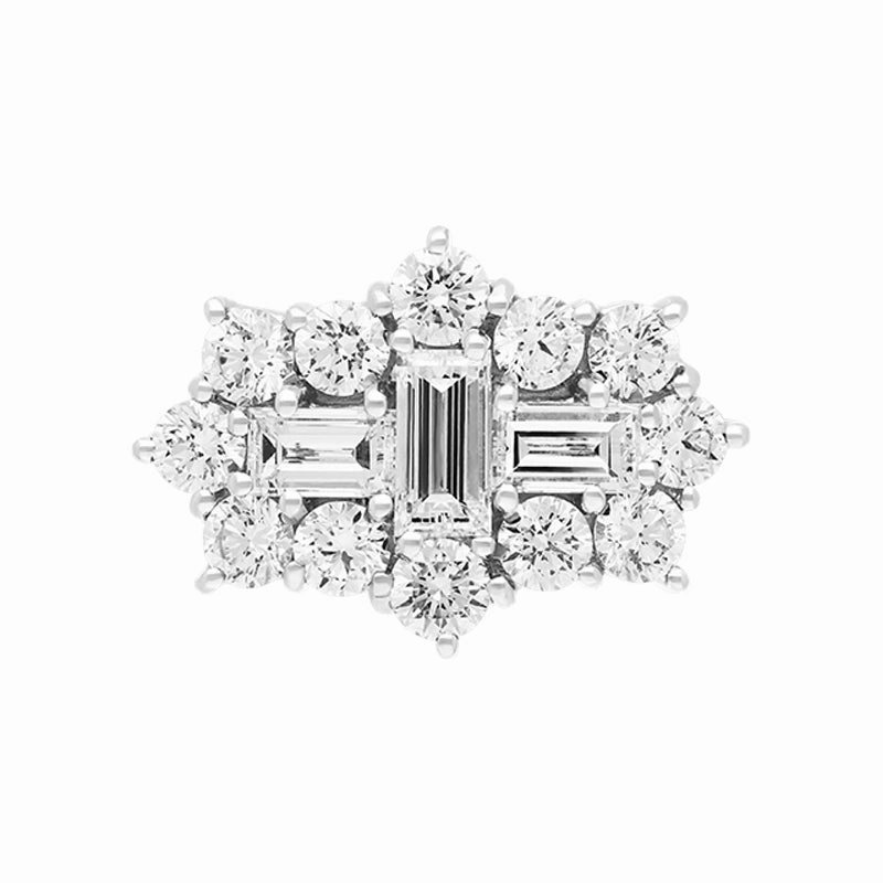 18ct Yellow Gold 3.00ct Diamond Baguette Round Brilliant Cut Vintage Style Cluster Ring
